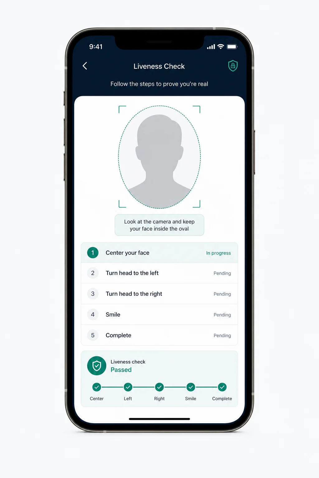 Synthetic liveness result and evidence review screen
